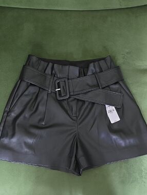 Express Black Faux Leather Belted Shorts Sz 2